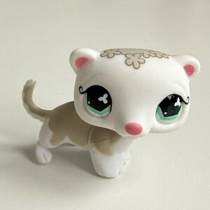 Littlest Pet Shop Authentic LPS #579 White Ferret Flowers Green Aqua Eyes